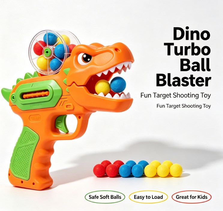 Dino Turbo Ball Blaster Toy Set - Kids Foam Ball Popper Gun with Volcano Target & 9 Sticky Balls, Indoor & Outdoor Shooting Target Game for Boys and Girls