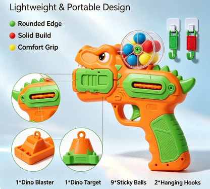 Dino Turbo Ball Blaster Toy Set - Kids Foam Ball Popper Gun with Volcano Target & 9 Sticky Balls, Indoor & Outdoor Shooting Target Game for Boys and Girls