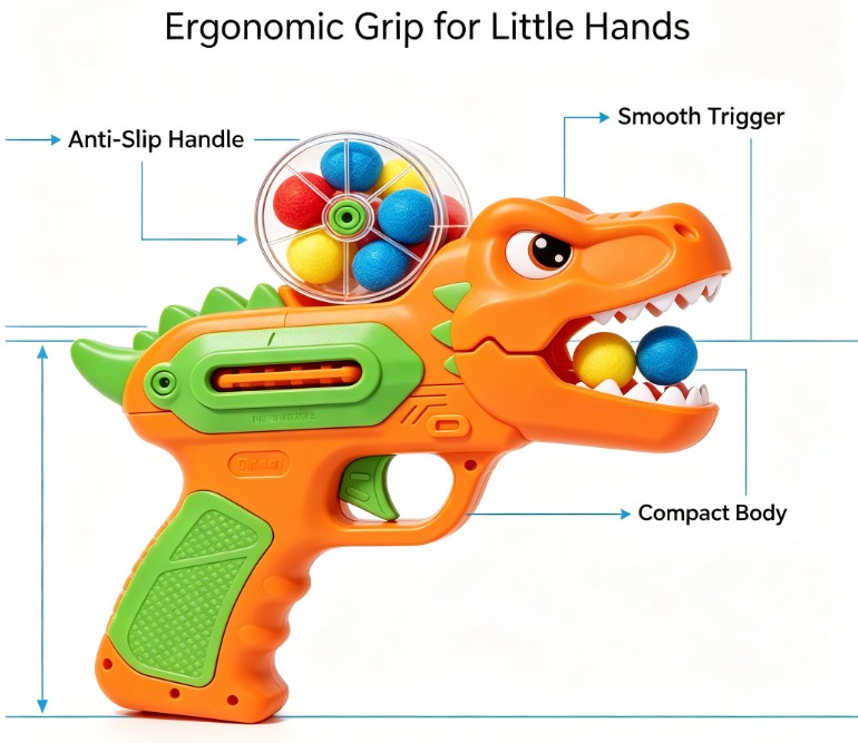 Dino Turbo Ball Blaster Toy Set - Kids Foam Ball Popper Gun with Volcano Target & 9 Sticky Balls, Indoor & Outdoor Shooting Target Game for Boys and Girls