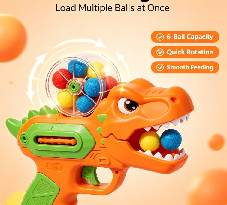 Dino Turbo Ball Blaster Toy Set - Kids Foam Ball Popper Gun with Volcano Target & 9 Sticky Balls, Indoor & Outdoor Shooting Target Game for Boys and Girls