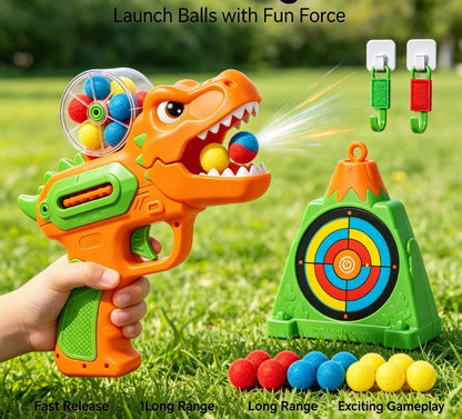Dino Turbo Ball Blaster Toy Set - Kids Foam Ball Popper Gun with Volcano Target & 9 Sticky Balls, Indoor & Outdoor Shooting Target Game for Boys and Girls