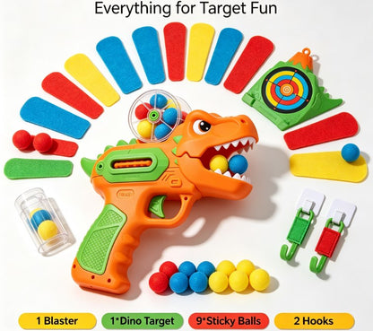 Dino Turbo Ball Blaster Toy Set - Kids Foam Ball Popper Gun with Volcano Target & 9 Sticky Balls, Indoor & Outdoor Shooting Target Game for Boys and Girls