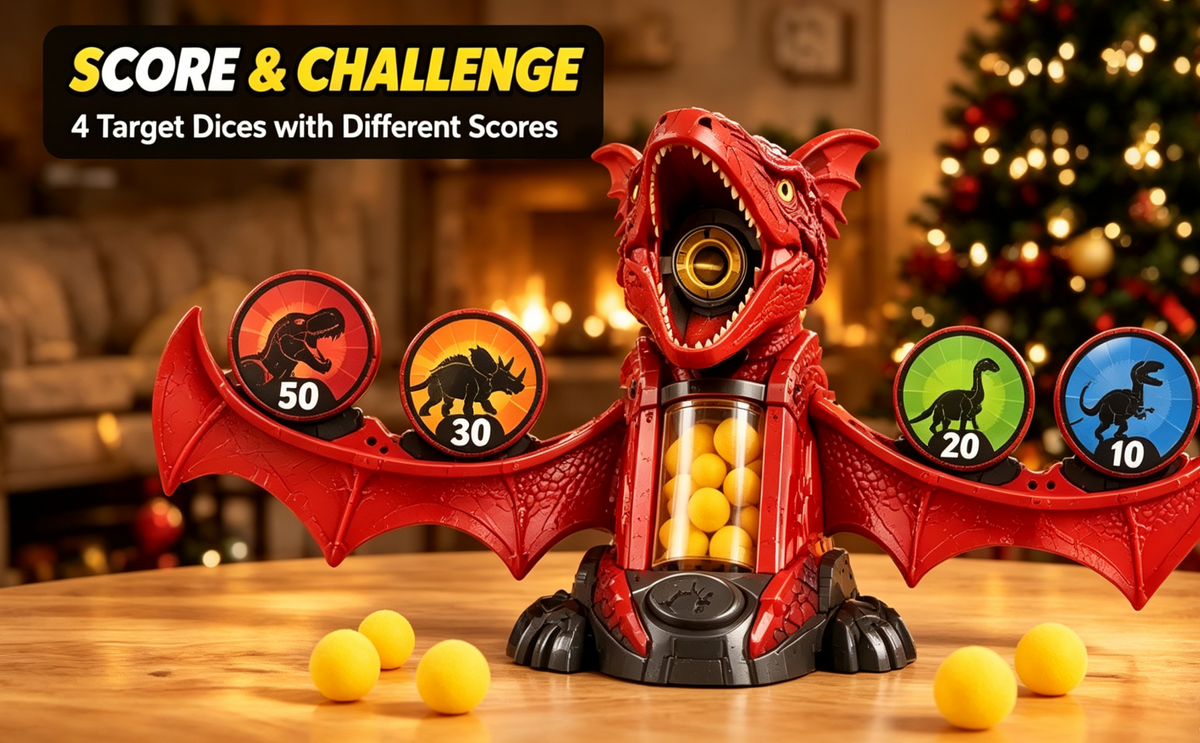 Exciting Dinosaur Air-Powered Popper Toy & Target Game - Includes Large Capacity Launcher, 12 Non-Toxic Foam Balls, and 4 Scoring Targets for Family Fun and Indoor Play