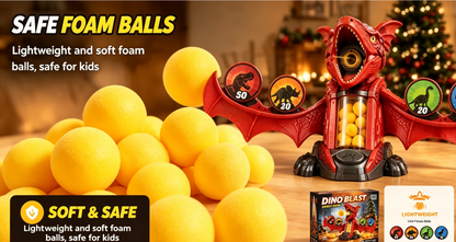 Exciting Dinosaur Air-Powered Popper Toy & Target Game - Includes Large Capacity Launcher, 12 Non-Toxic Foam Balls, and 4 Scoring Targets for Family Fun and Indoor Play