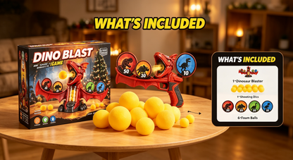 Exciting Dinosaur Air-Powered Popper Toy & Target Game - Includes Large Capacity Launcher, 12 Non-Toxic Foam Balls, and 4 Scoring Targets for Family Fun and Indoor Play