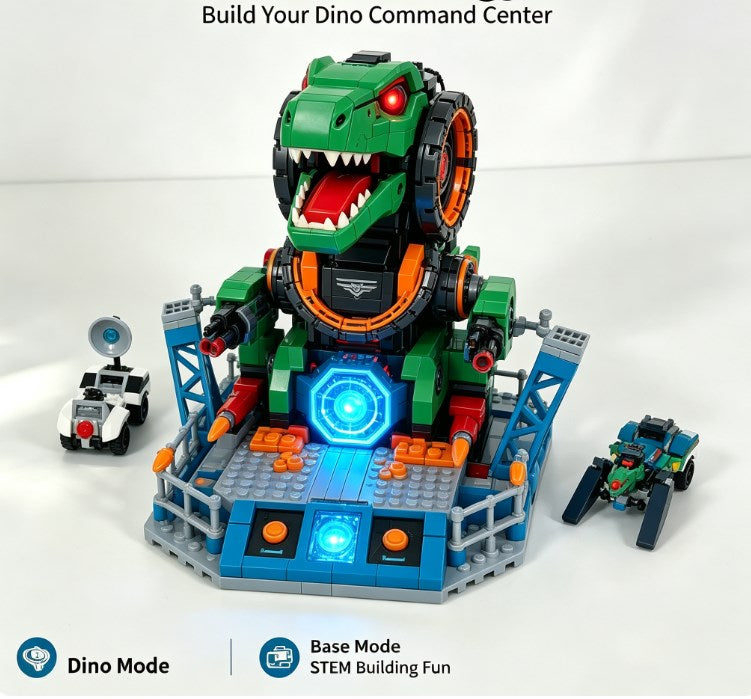 Jurassic Mecha Dino Station Playset - Interactive Transforming T-Rex Headquarters with Glowing Core and Mini Air & Land Vehicles for Boys
