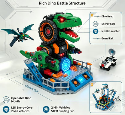 Jurassic Mecha Dino Station Playset - Interactive Transforming T-Rex Headquarters with Glowing Core and Mini Air & Land Vehicles for Boys
