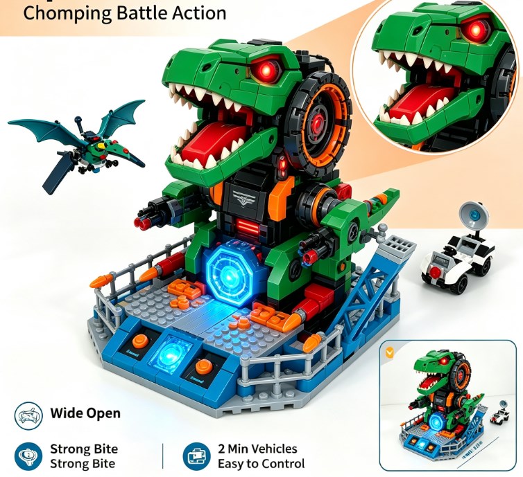 Jurassic Mecha Dino Station Playset - Interactive Transforming T-Rex Headquarters with Glowing Core and Mini Air & Land Vehicles for Boys