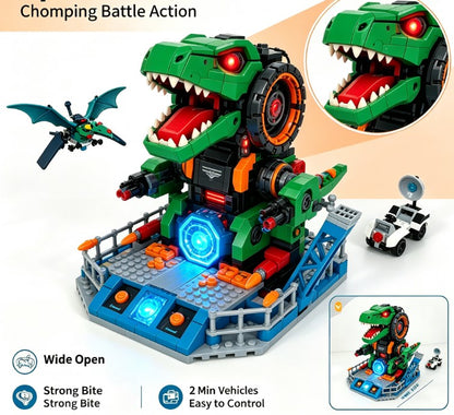 Jurassic Mecha Dino Station Playset - Interactive Transforming T-Rex Headquarters with Glowing Core and Mini Air & Land Vehicles for Boys
