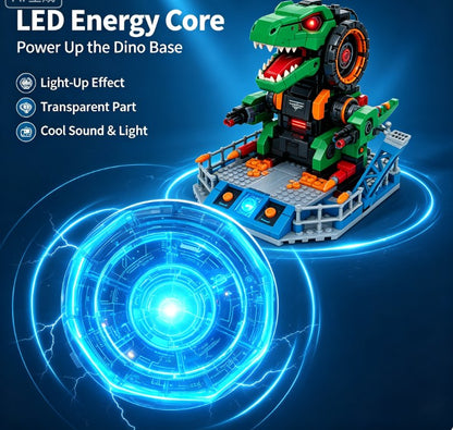 Jurassic Mecha Dino Station Playset - Interactive Transforming T-Rex Headquarters with Glowing Core and Mini Air & Land Vehicles for Boys