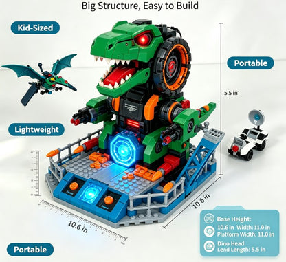 Jurassic Mecha Dino Station Playset - Interactive Transforming T-Rex Headquarters with Glowing Core and Mini Air & Land Vehicles for Boys