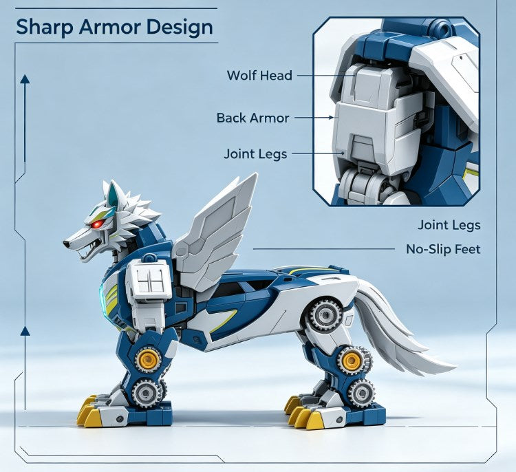 Thunder Wolf Combo Bot - 2-in-1 Transforming Robot Car Toy, Split & Combine Action Figure with Light & Sound, STEM Educational Toy Gift for Kids